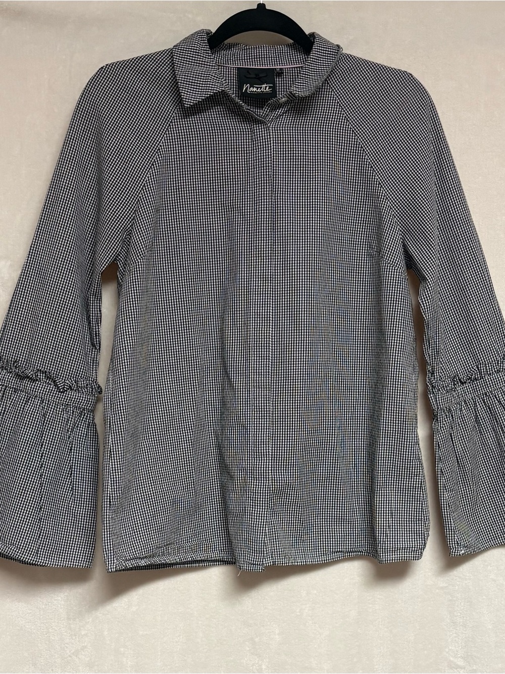 Nanette Lepore Black & White Gingham Long-Sleeve Blouse
